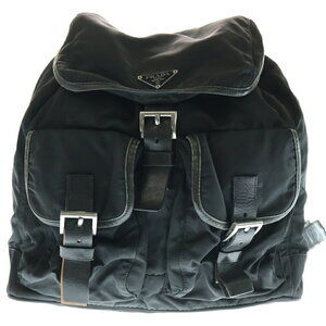 PRADA Triangle Plate Backpack Shoulder Bag Black Tessuto